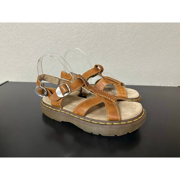 VTG Dr Martens Chunky Brown Leather Fisherman Sandals Women 9 Y2K Flaw Grunge - Picture 1 of 10